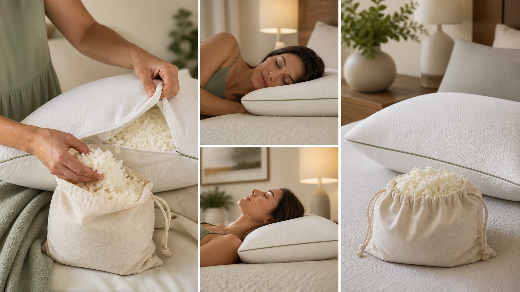 Adjustable pillow fill removal followed by side and back sleeping checks and safe storage of extra fill
