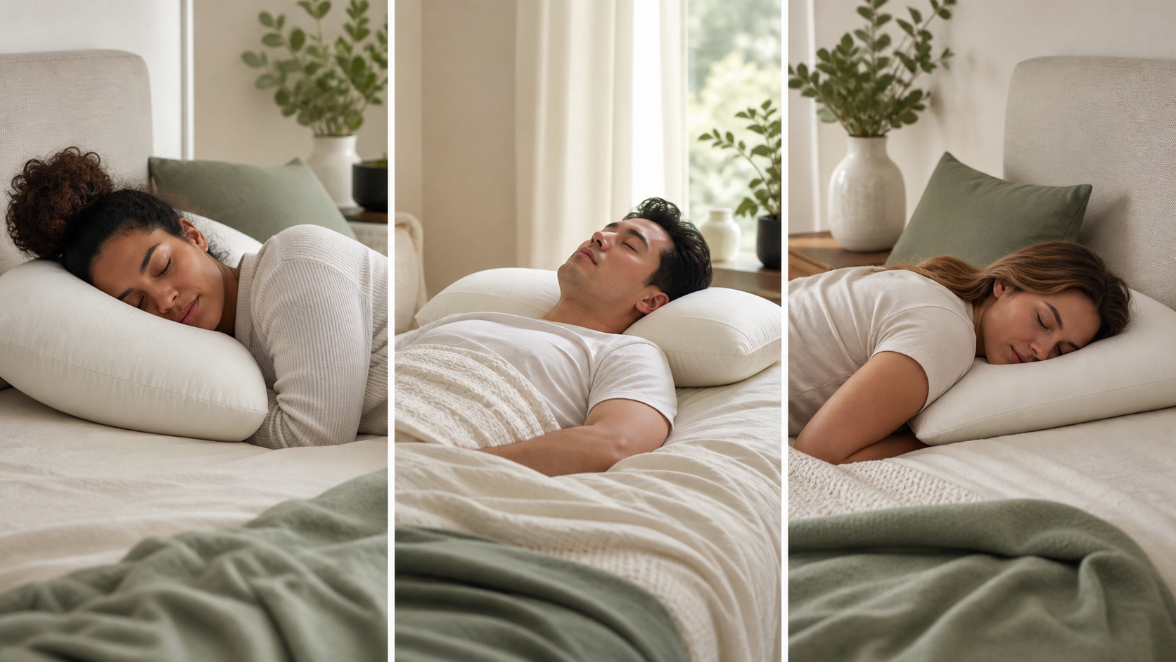 Side-to-back, back-to-stomach and side-to-stomach pillow profiles compared without labels