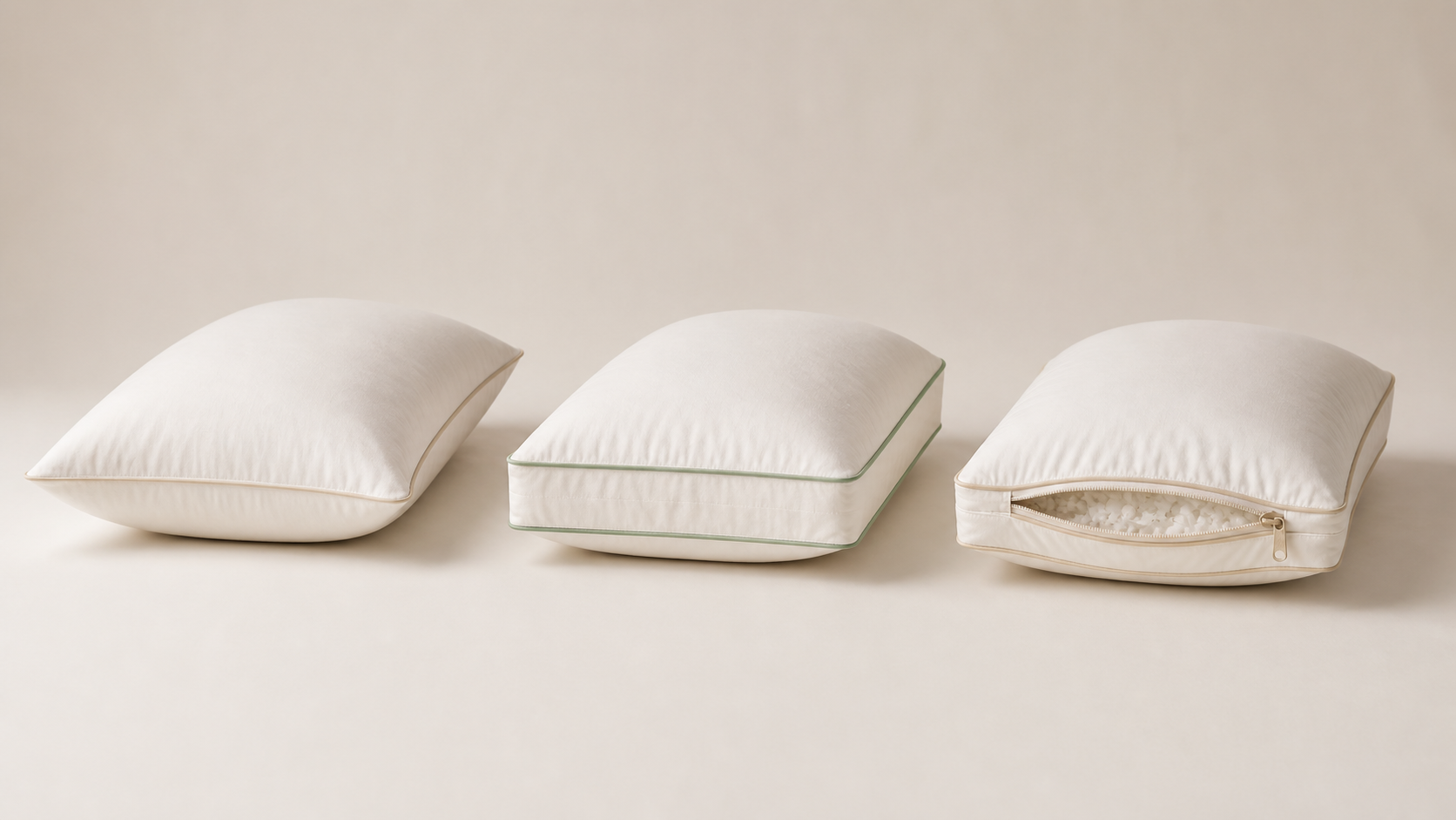 Knife-edge pillow, fixed-gusset pillow and adjustable gusseted pillow shown side by side