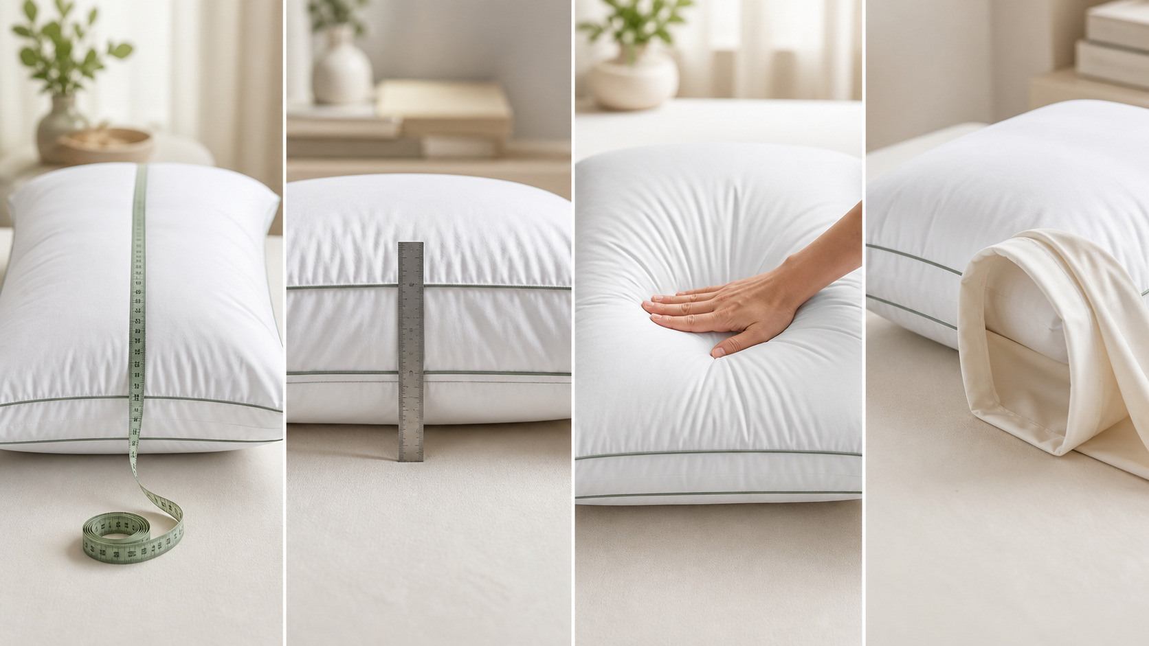 Visual pillow fit check showing width, gusset depth, compression and pillowcase fit
